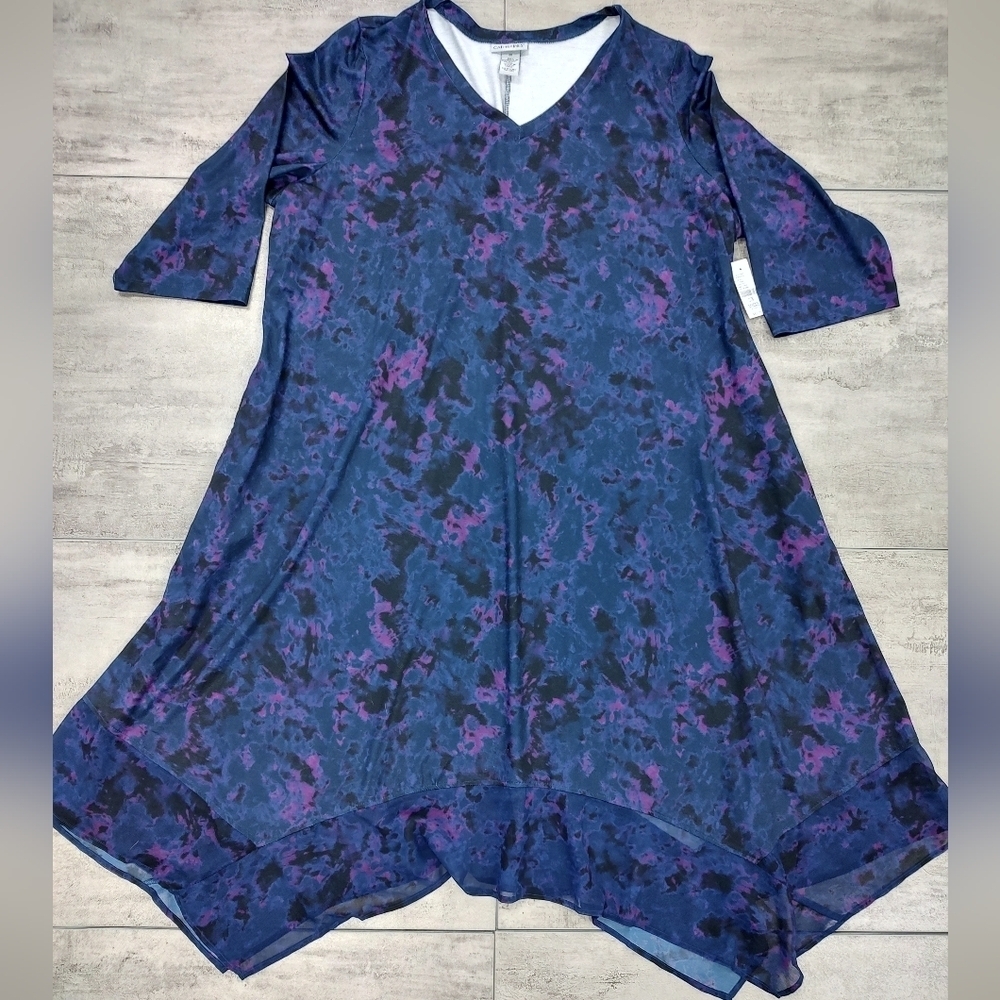 Catherine's Loose Fit Purple 3/4 Sleeve Midi Dress Size 2X NWT